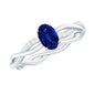 Certified 0.6 Carat Oval Lab Grown Blue Sapphire Engagement Ring with Diamond Braided Shank