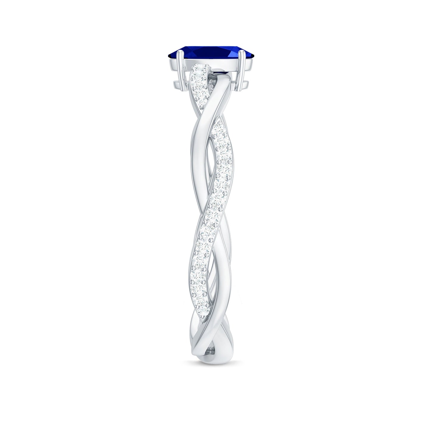 Certified 0.6 Carat Oval Lab Grown Blue Sapphire Engagement Ring with Diamond Braided Shank