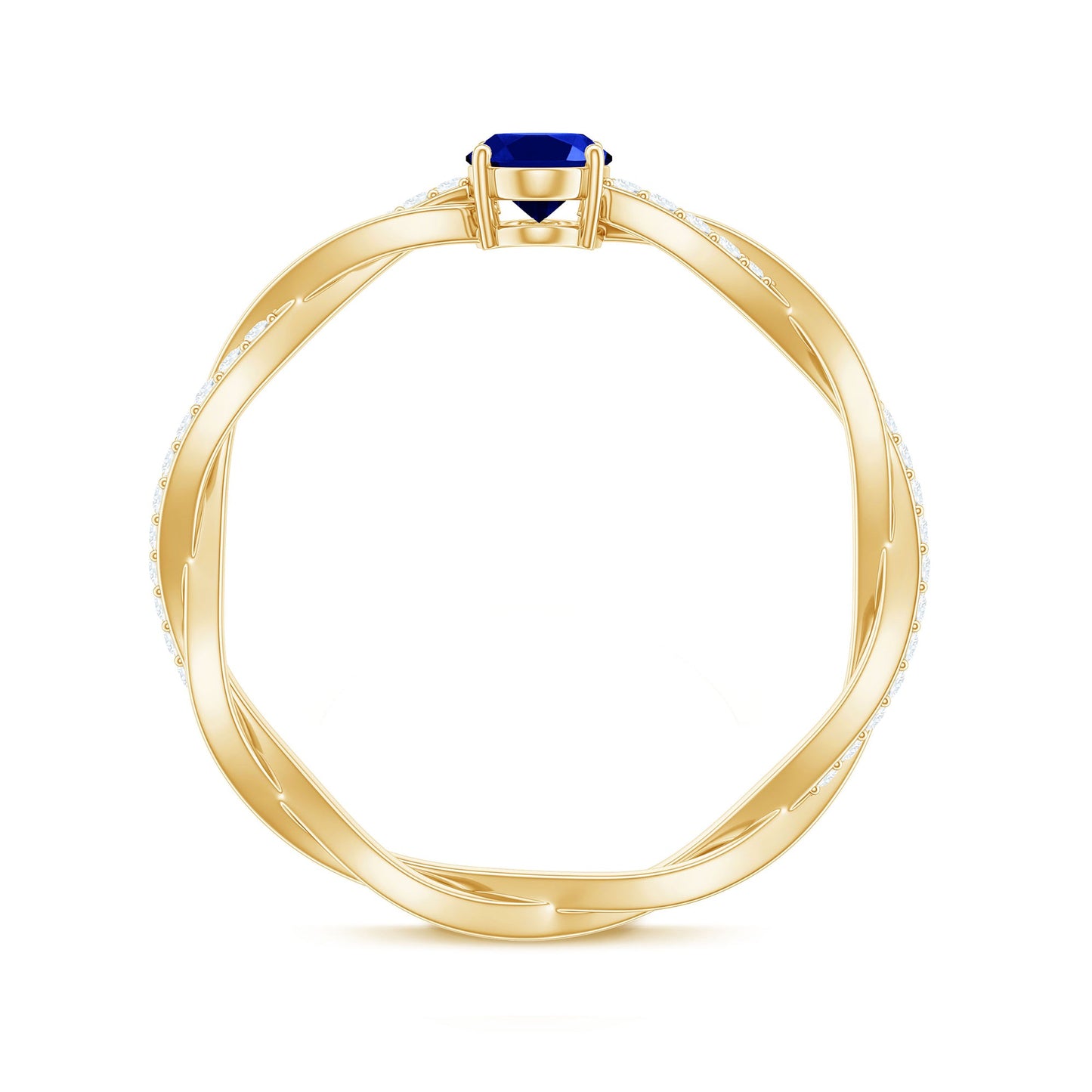 Certified 0.6 Carat Oval Lab Grown Blue Sapphire Engagement Ring with Diamond Braided Shank
