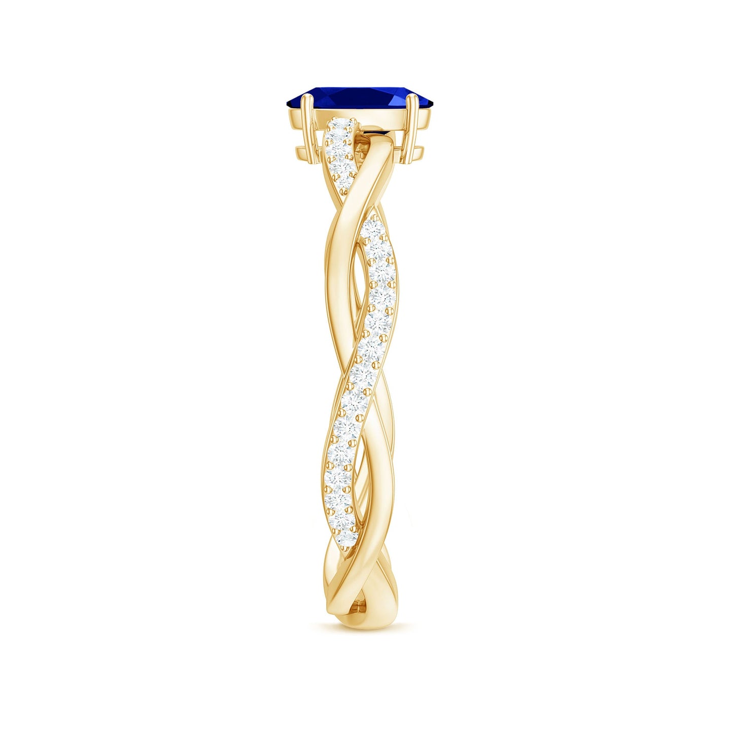 Certified 0.6 Carat Oval Lab Grown Blue Sapphire Engagement Ring with Diamond Braided Shank