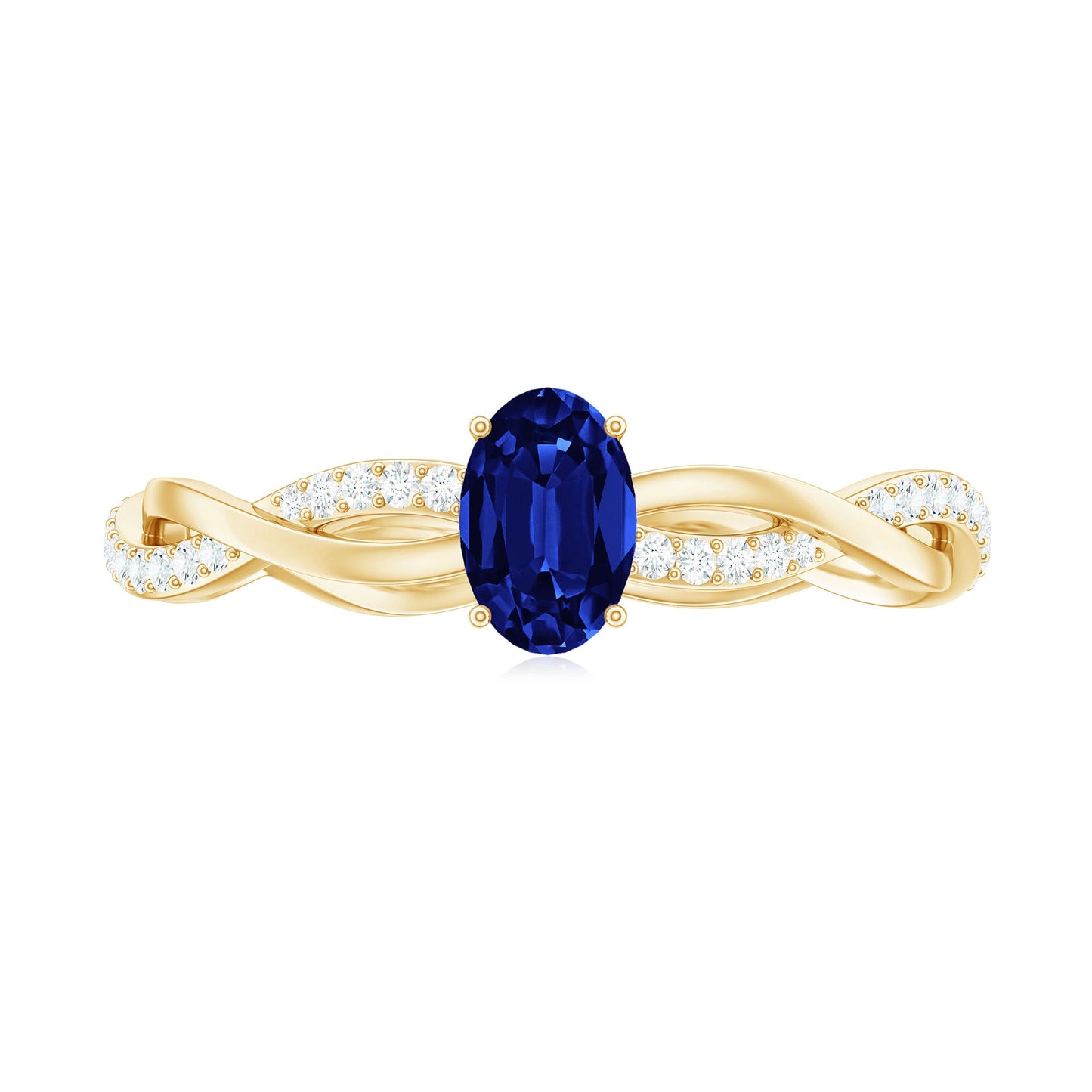 Certified 0.6 Carat Oval Lab Grown Blue Sapphire Engagement Ring with Diamond Braided Shank