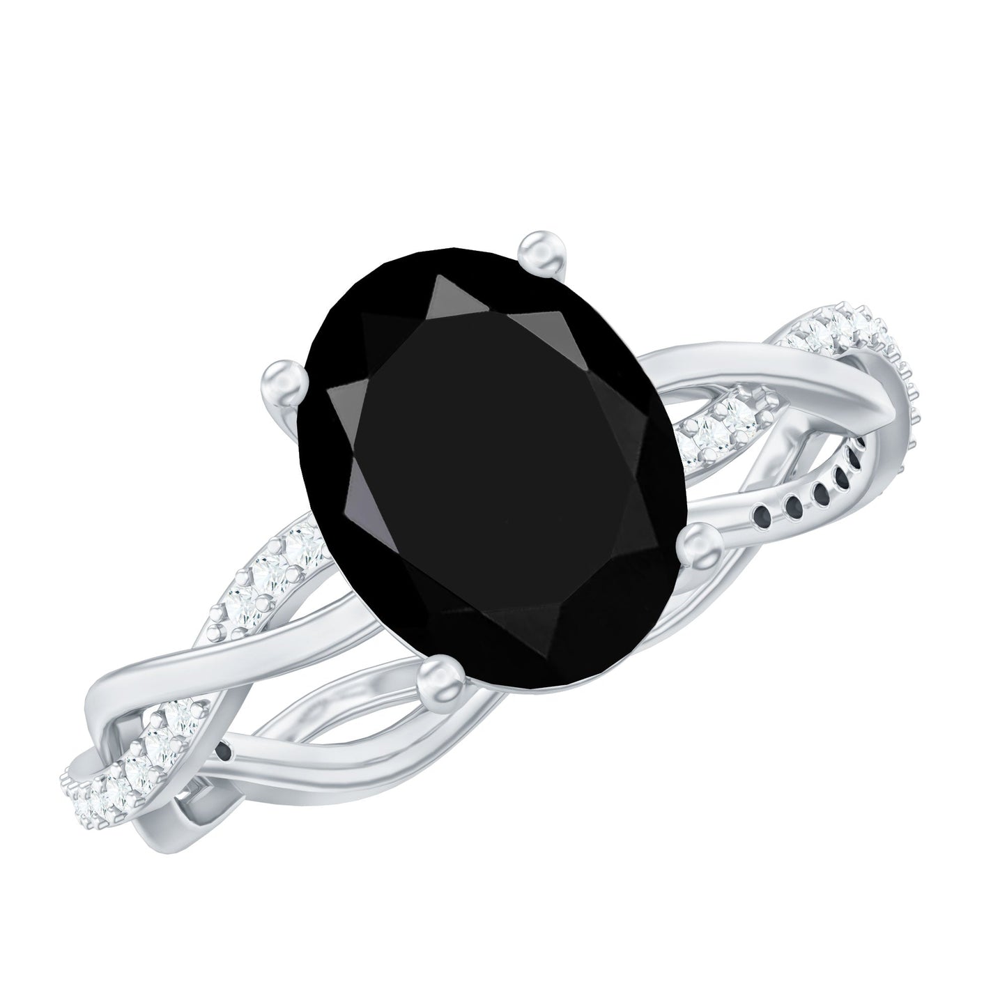 Certified 4.2 Carat Lab Grown Black Diamond Oval Engagement Ring with White Diamond