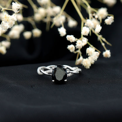 Certified 4.2 Carat Lab Grown Black Diamond Oval Engagement Ring with White Diamond