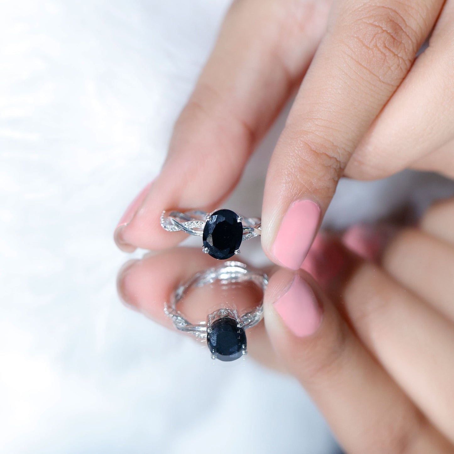 Certified 4.2 Carat Lab Grown Black Diamond Oval Engagement Ring with White Diamond