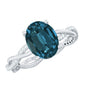 2.5 Carat Oval Cut London Blue Topaz Oblong Engagement Ring with Diamond