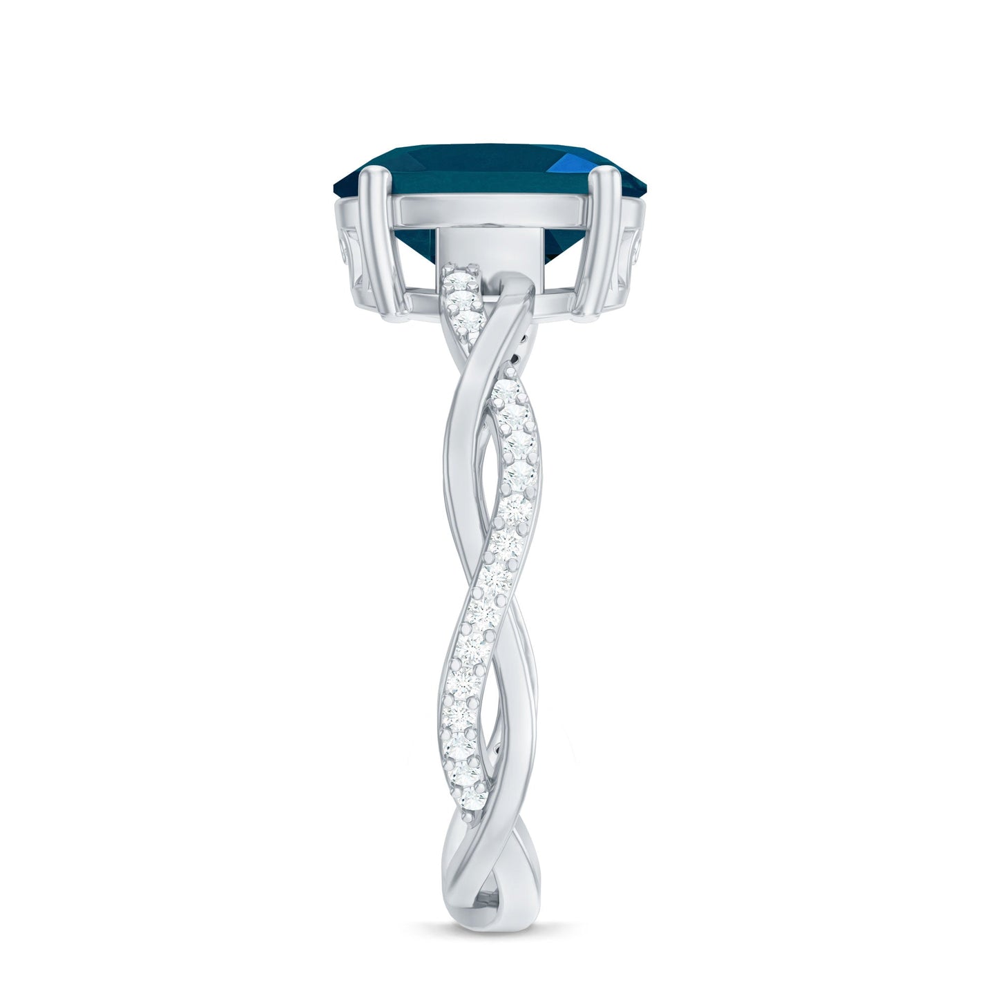 2.5 Carat Oval Cut London Blue Topaz Oblong Engagement Ring with Diamond