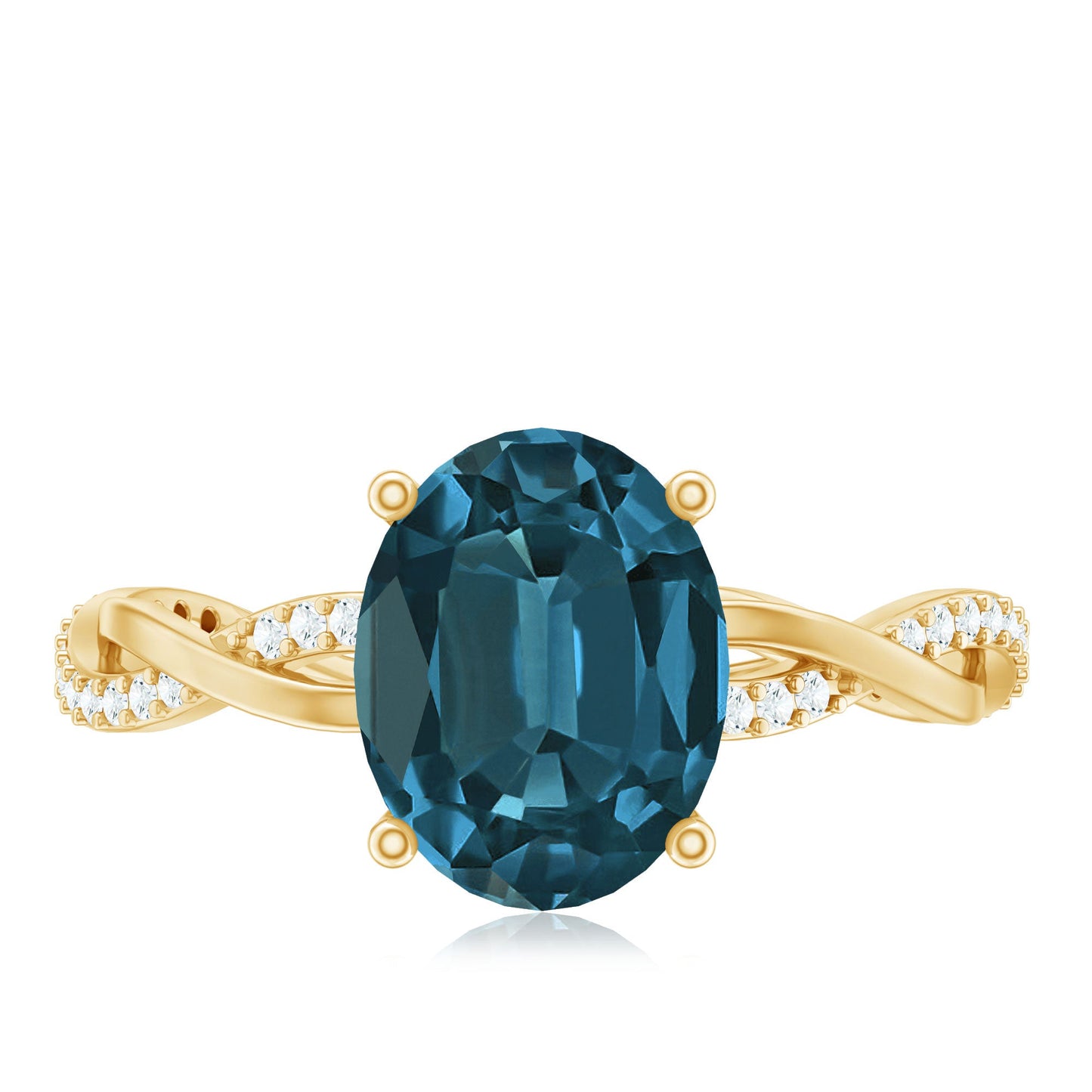 2.5 Carat Oval Cut London Blue Topaz Oblong Engagement Ring with Diamond
