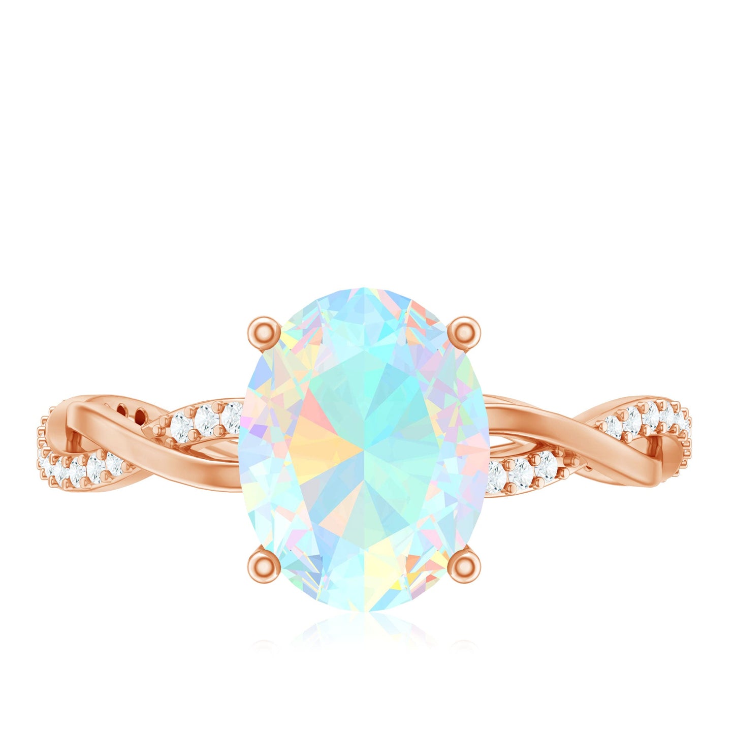 1.3 Carat Real Ethiopian Rainbow Opal Engagement Ring with Diamond Braided Shank