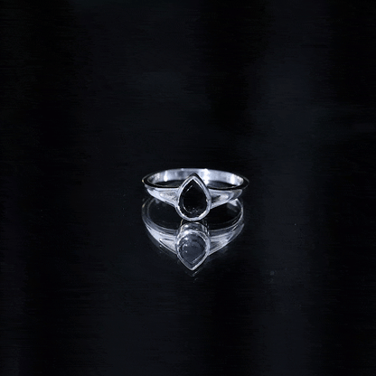 Bezel Set Black Onyx Pear Engagement Ring in Split Shank