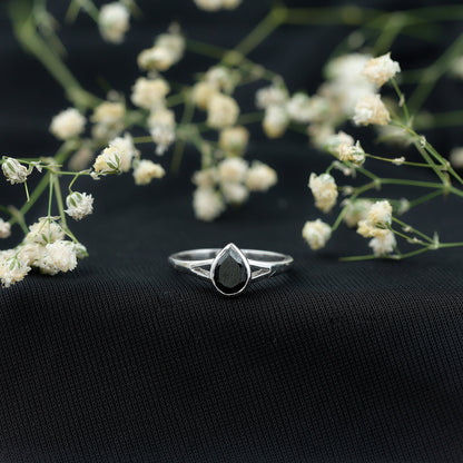 Bezel Set Black Onyx Pear Engagement Ring in Split Shank