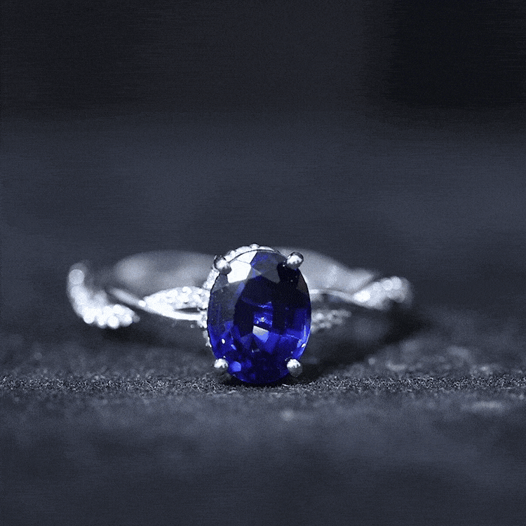 Certified 4 Carat Lab Grown Blue Sapphire Oval Engagement Ring with Diamond Braided Shank
