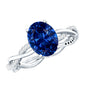 Certified 4 Carat Lab Grown Blue Sapphire Oval Engagement Ring with Diamond Braided Shank