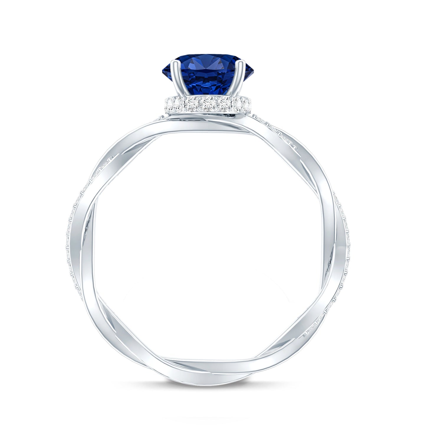 Certified 4 Carat Lab Grown Blue Sapphire Oval Engagement Ring with Diamond Braided Shank