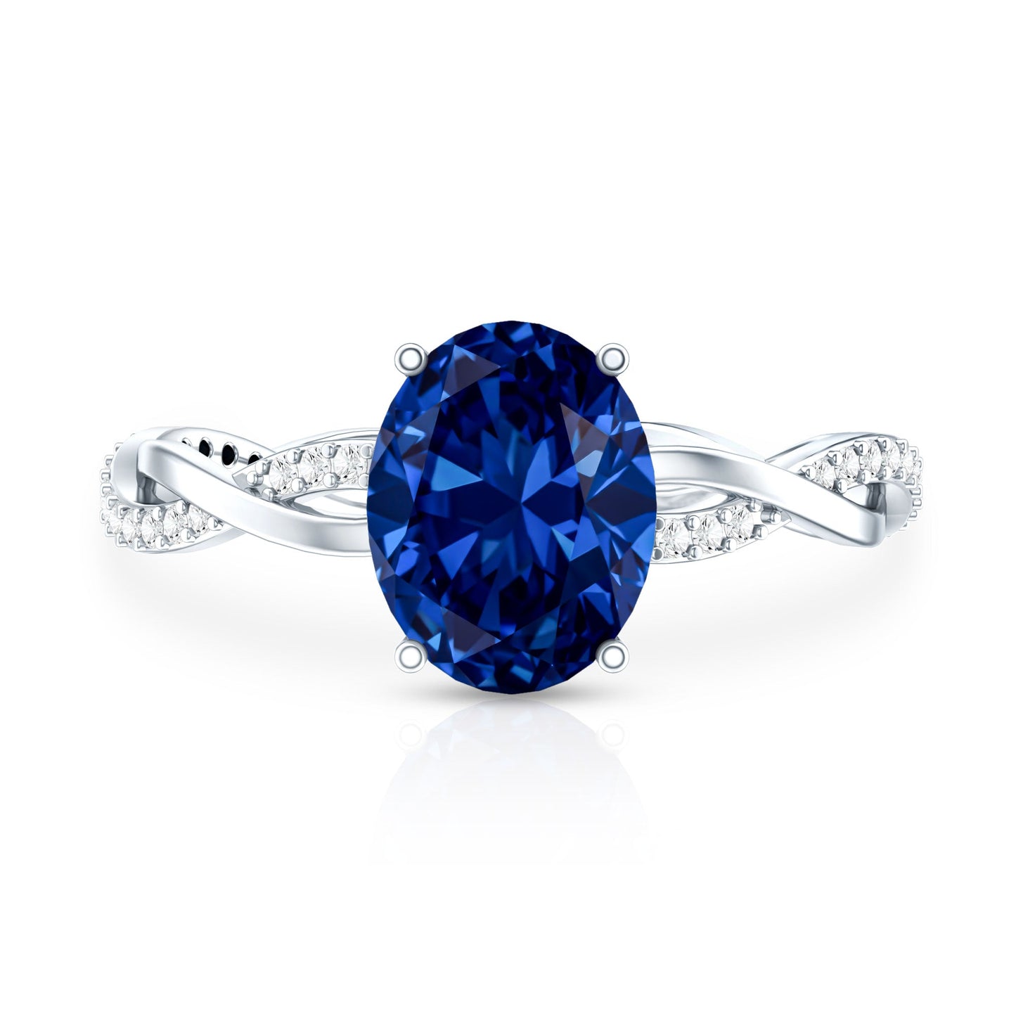 Certified 4 Carat Lab Grown Blue Sapphire Oval Engagement Ring with Diamond Braided Shank