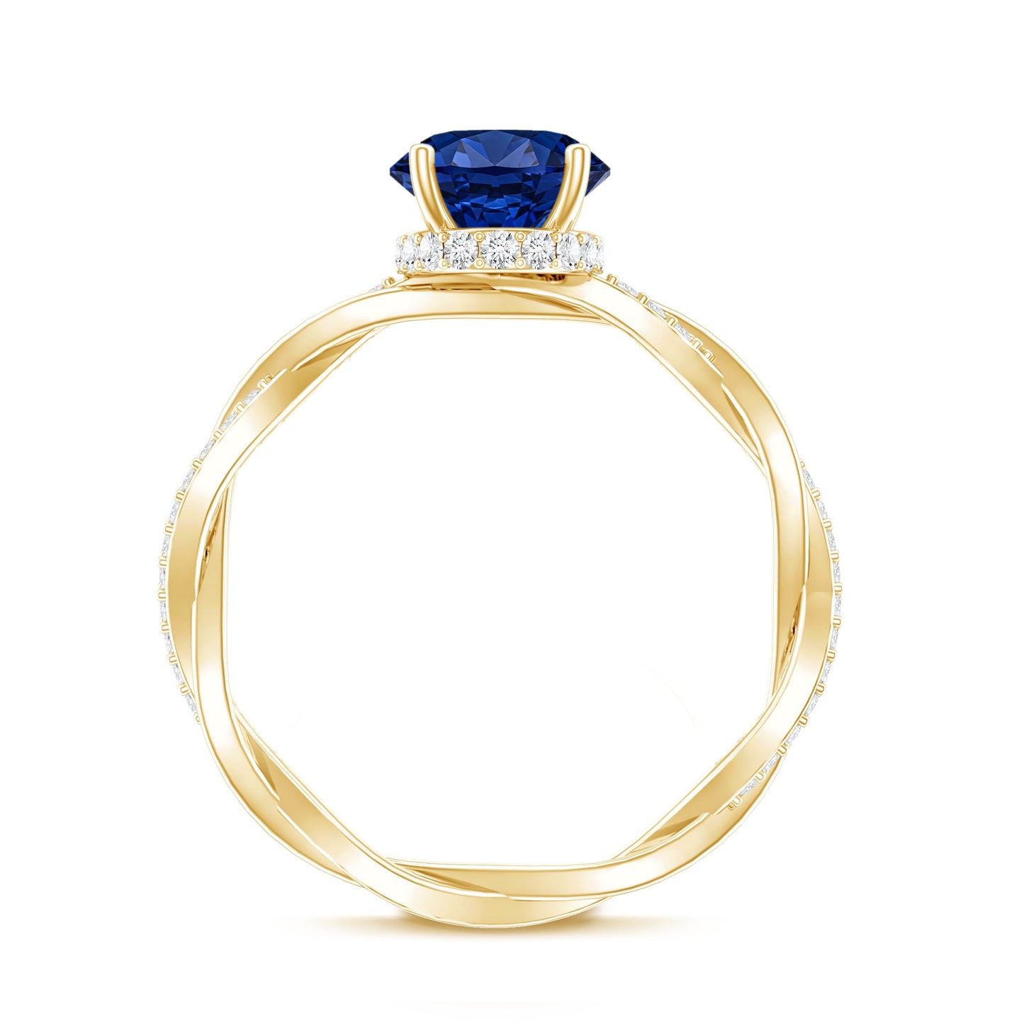 Certified 4 Carat Lab Grown Blue Sapphire Oval Engagement Ring with Diamond Braided Shank