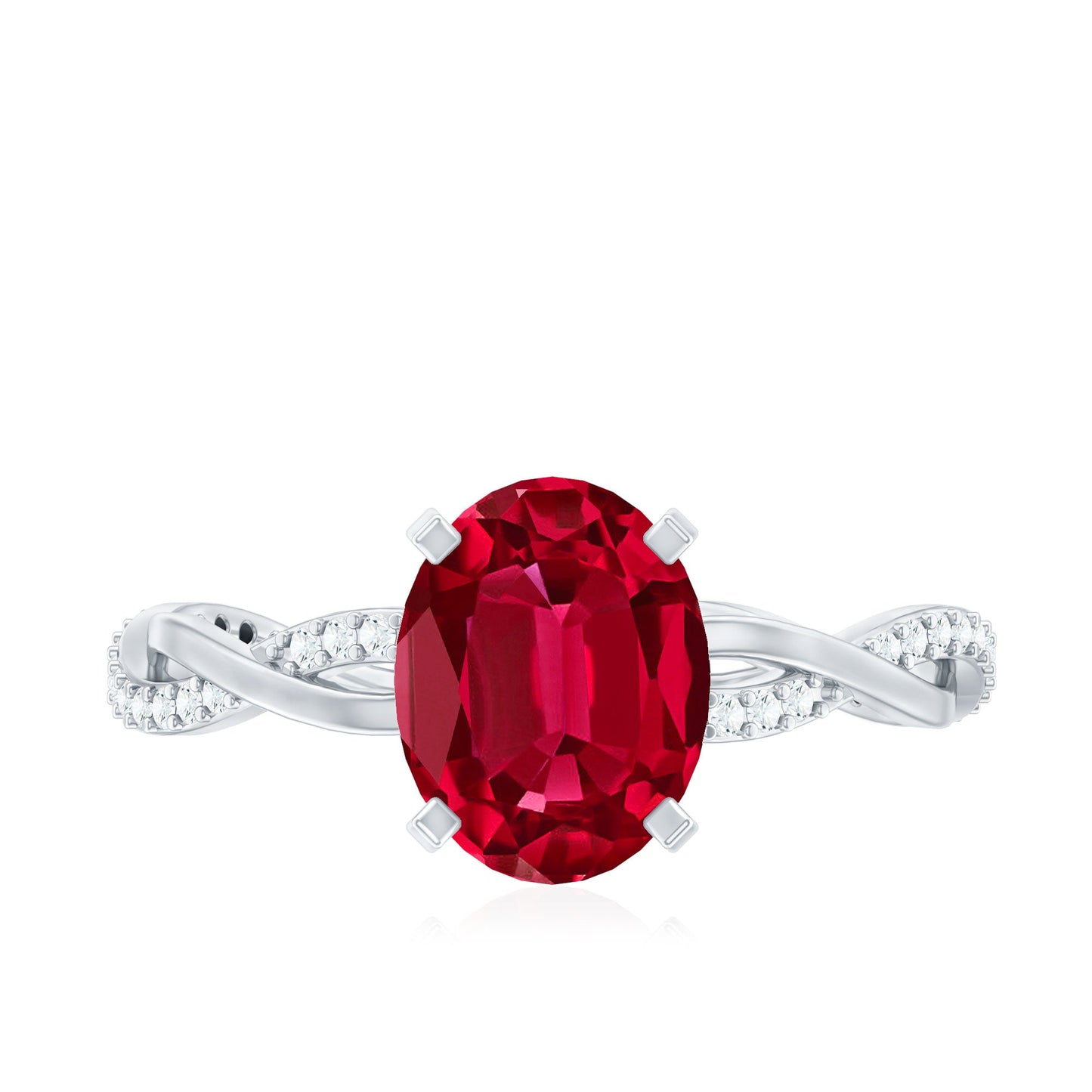 Oval Shaped Lab Ruby and Diamond Braided Engagement Ring
