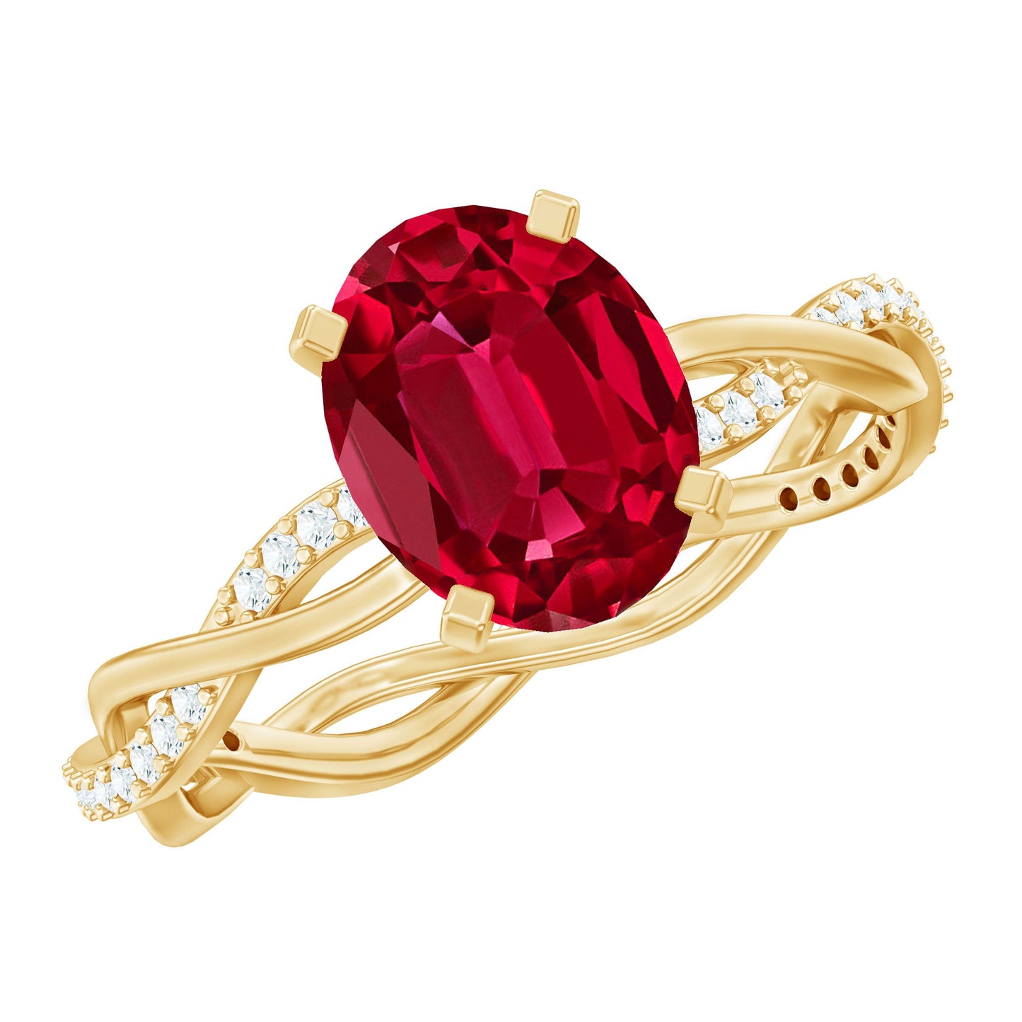 Oval Shaped Lab Ruby and Diamond Braided Engagement Ring