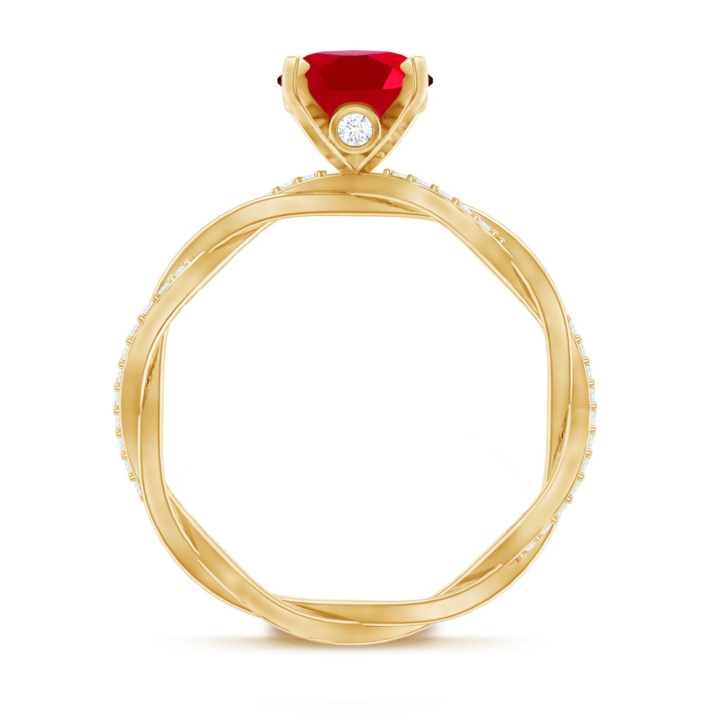 Oval Shaped Lab Ruby and Diamond Braided Engagement Ring