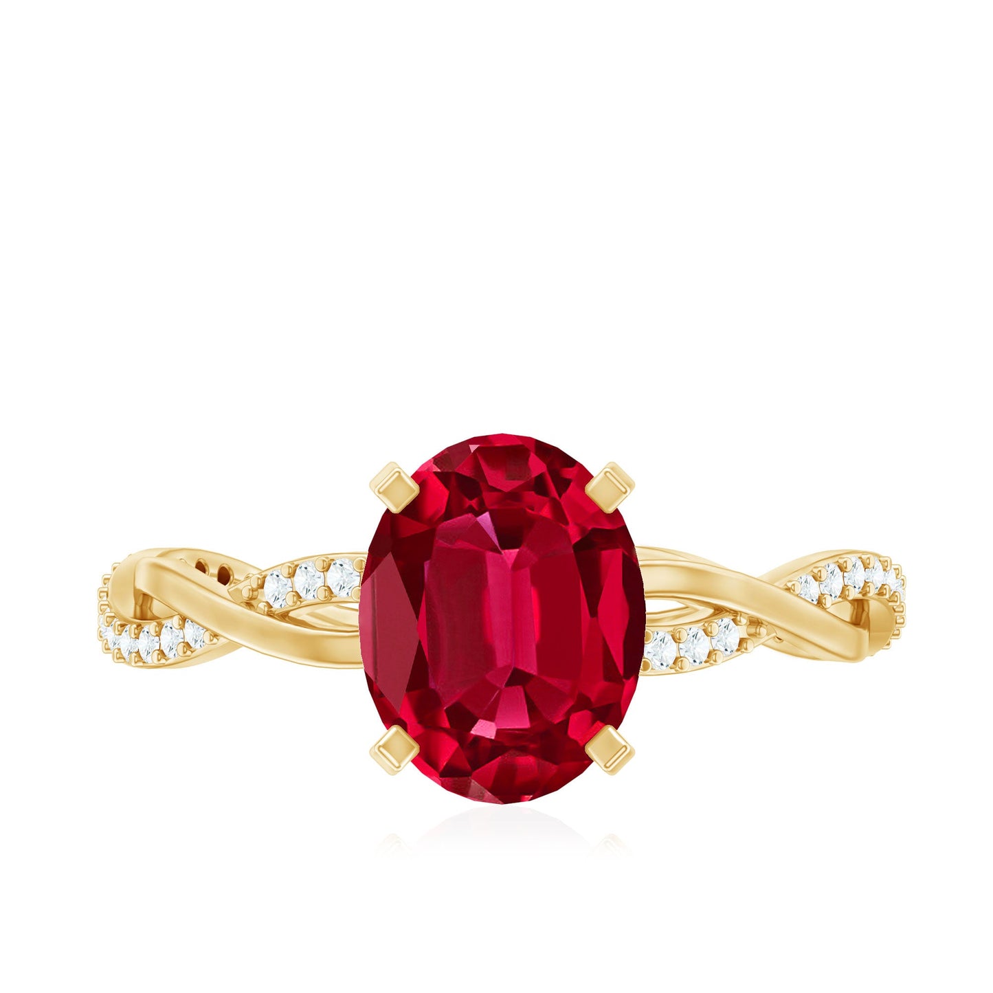 Oval Shaped Lab Ruby and Diamond Braided Engagement Ring
