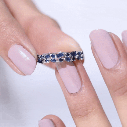 Natural Blue Sapphire Half Eternity Anniversary Ring for Women