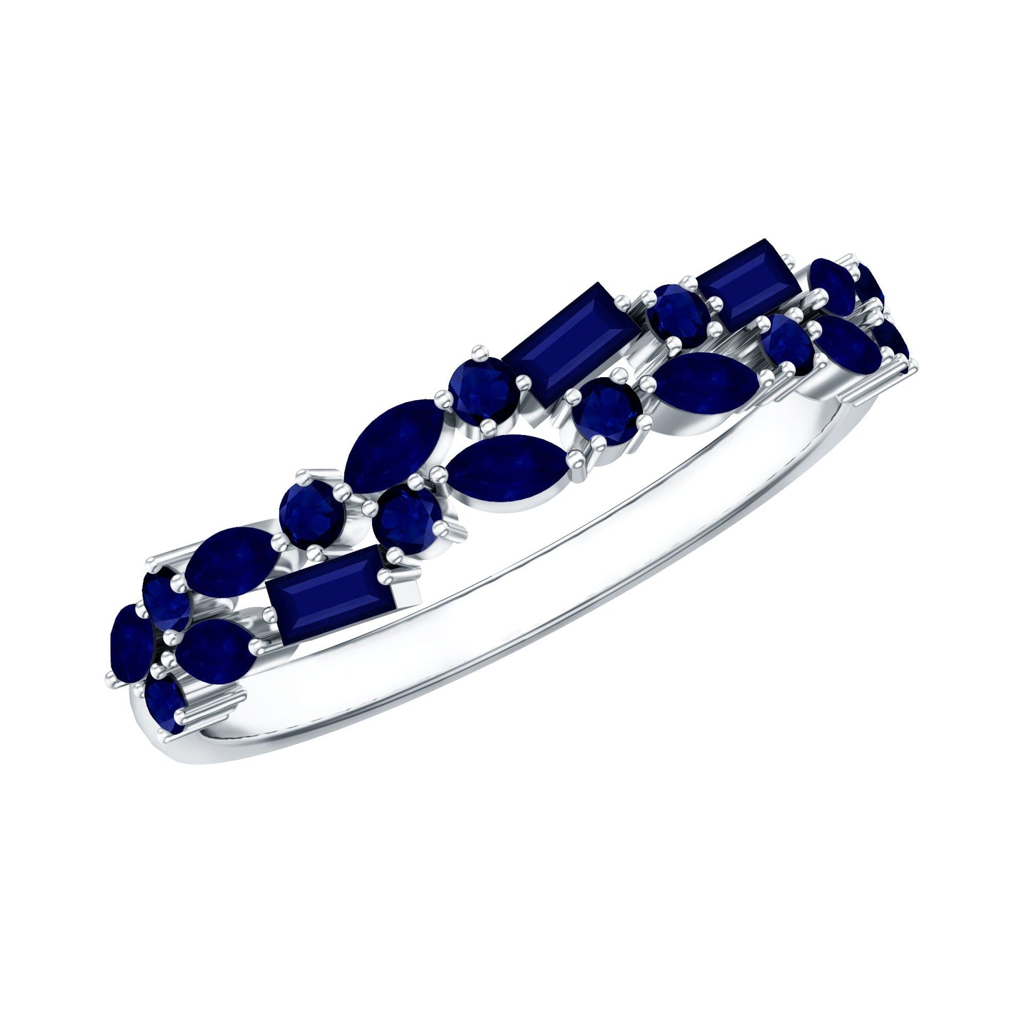 Natural Blue Sapphire Half Eternity Anniversary Ring for Women