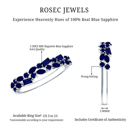 Natural Blue Sapphire Half Eternity Anniversary Ring for Women