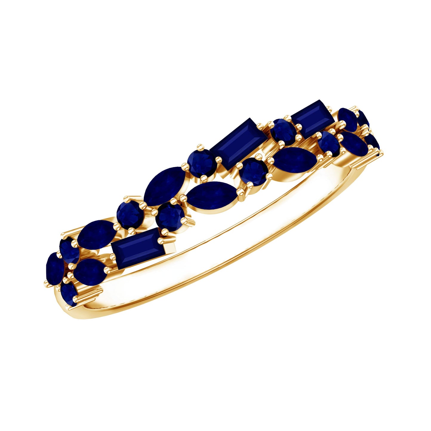 Natural Blue Sapphire Half Eternity Anniversary Ring for Women