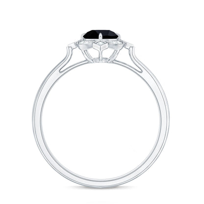 Vintage Style Black Spinel Engagement Ring with Diamond