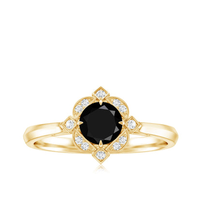 Vintage Style Black Spinel Engagement Ring with Diamond