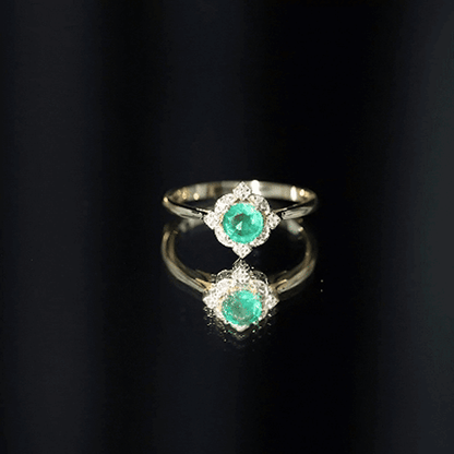 Natural Emerald and Diamond Vintage Inspired Engagement Ring For Her