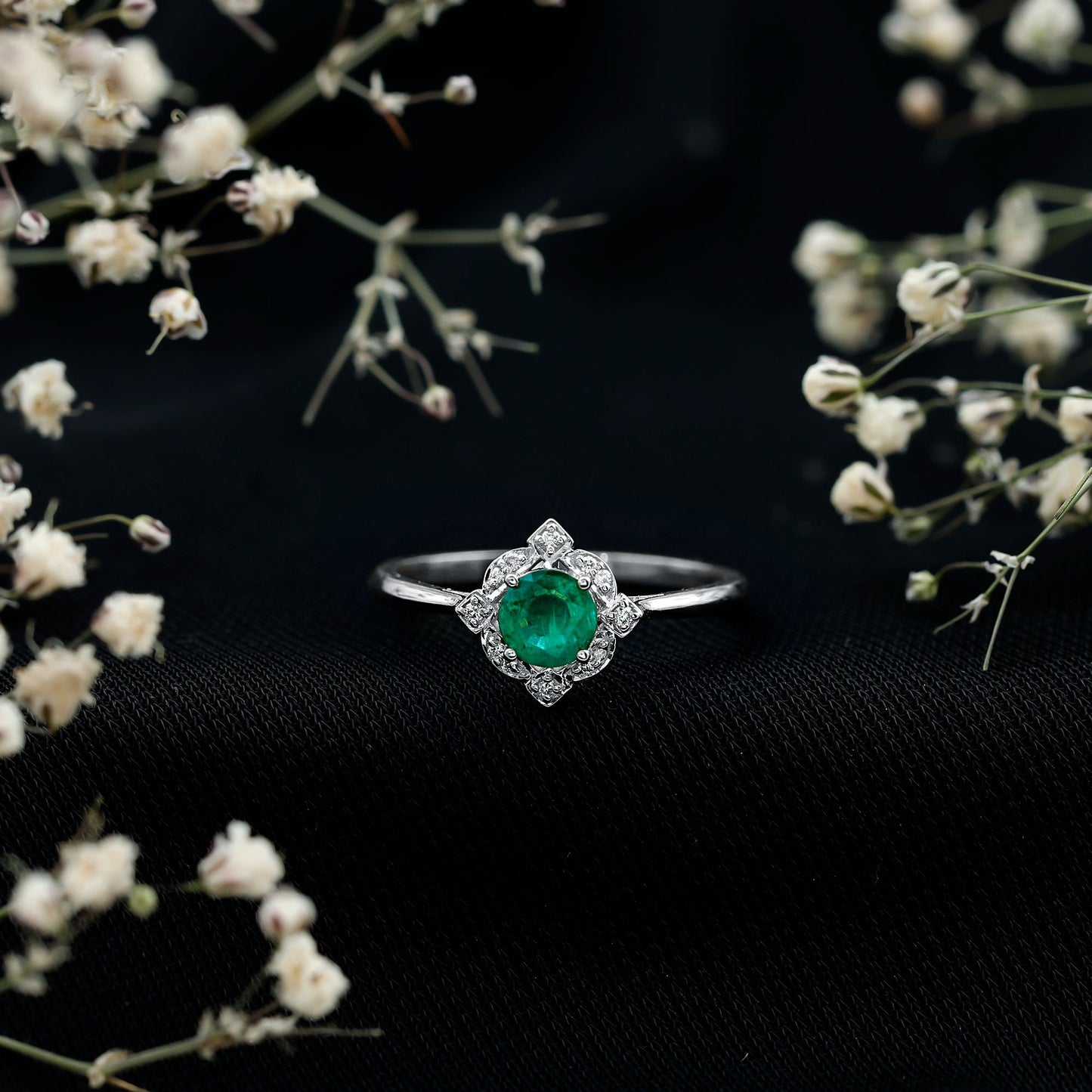 Natural Emerald and Diamond Vintage Inspired Engagement Ring For Her