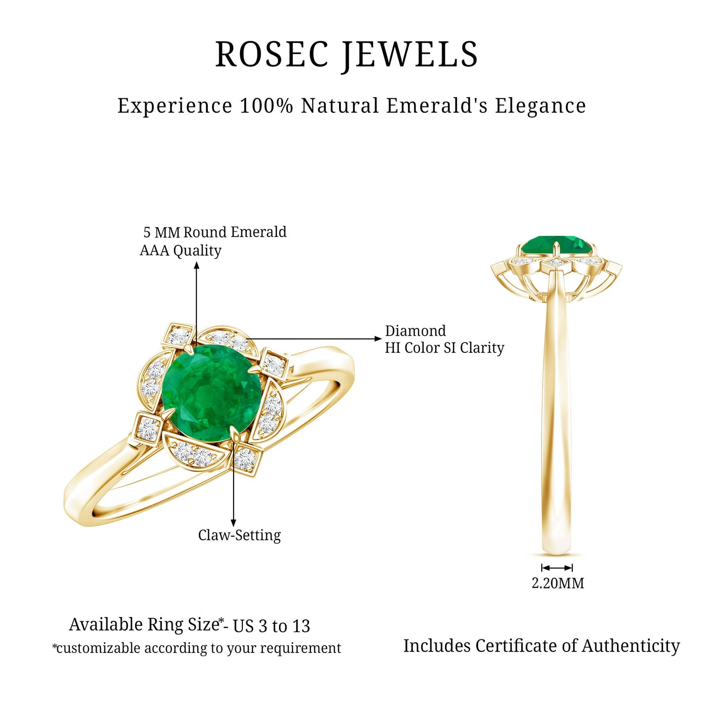 Natural Emerald and Diamond Vintage Inspired Engagement Ring For Her