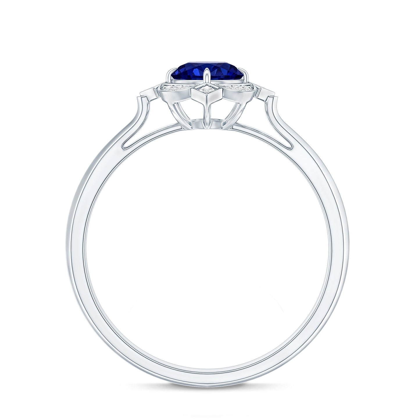 Vintage Style 0.6 Carat Lab Grown Blue Sapphire Engagement Ring with Diamond