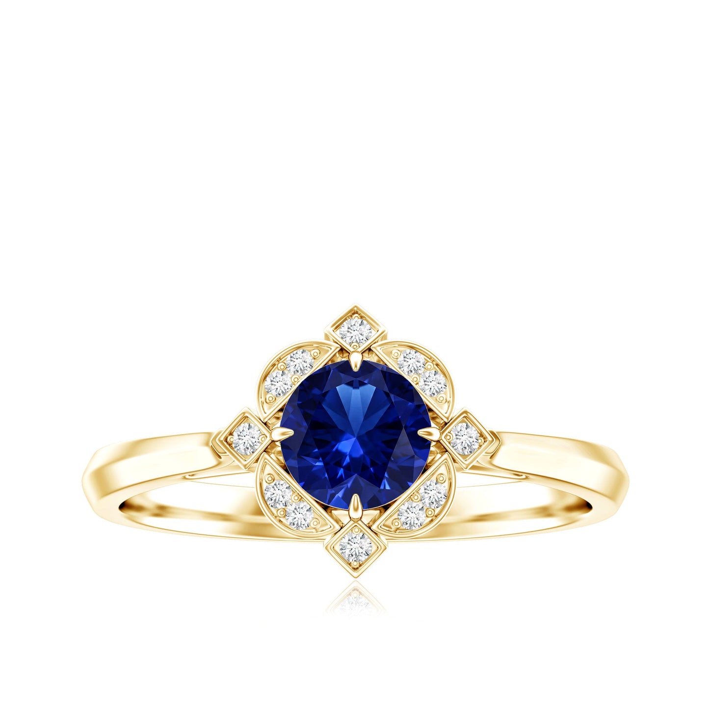 Vintage Style 0.6 Carat Lab Grown Blue Sapphire Engagement Ring with Diamond