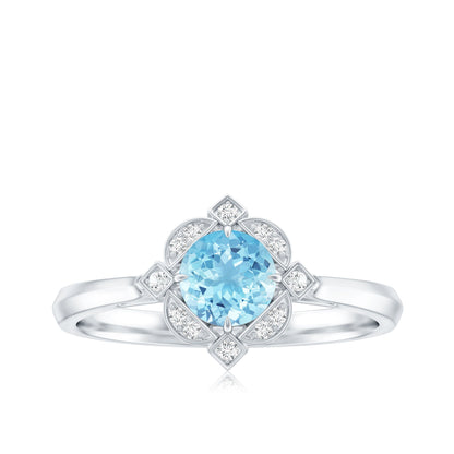 Vintage Inspired Aquamarine and Diamond Engagement Ring with Certificate