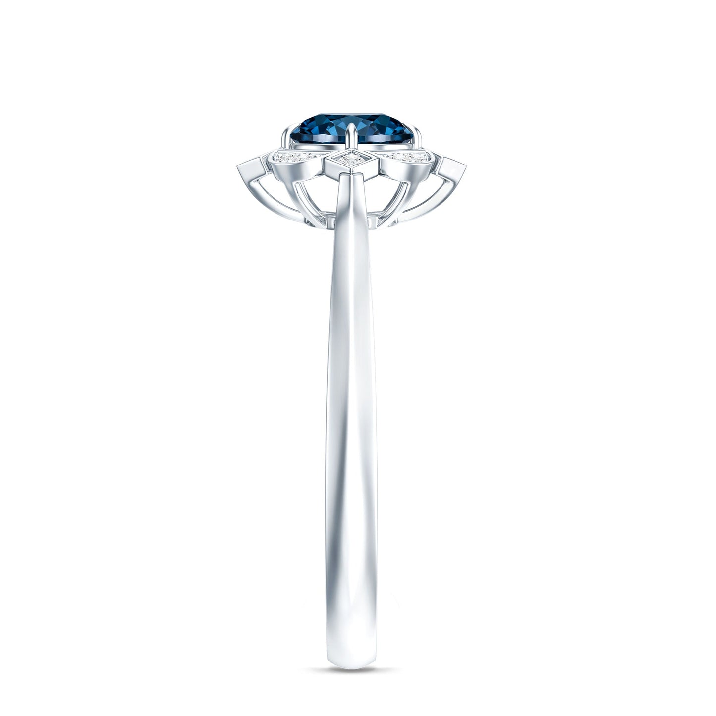 Round Cut London Blue Topaz and Diamond Flower Engagement Ring