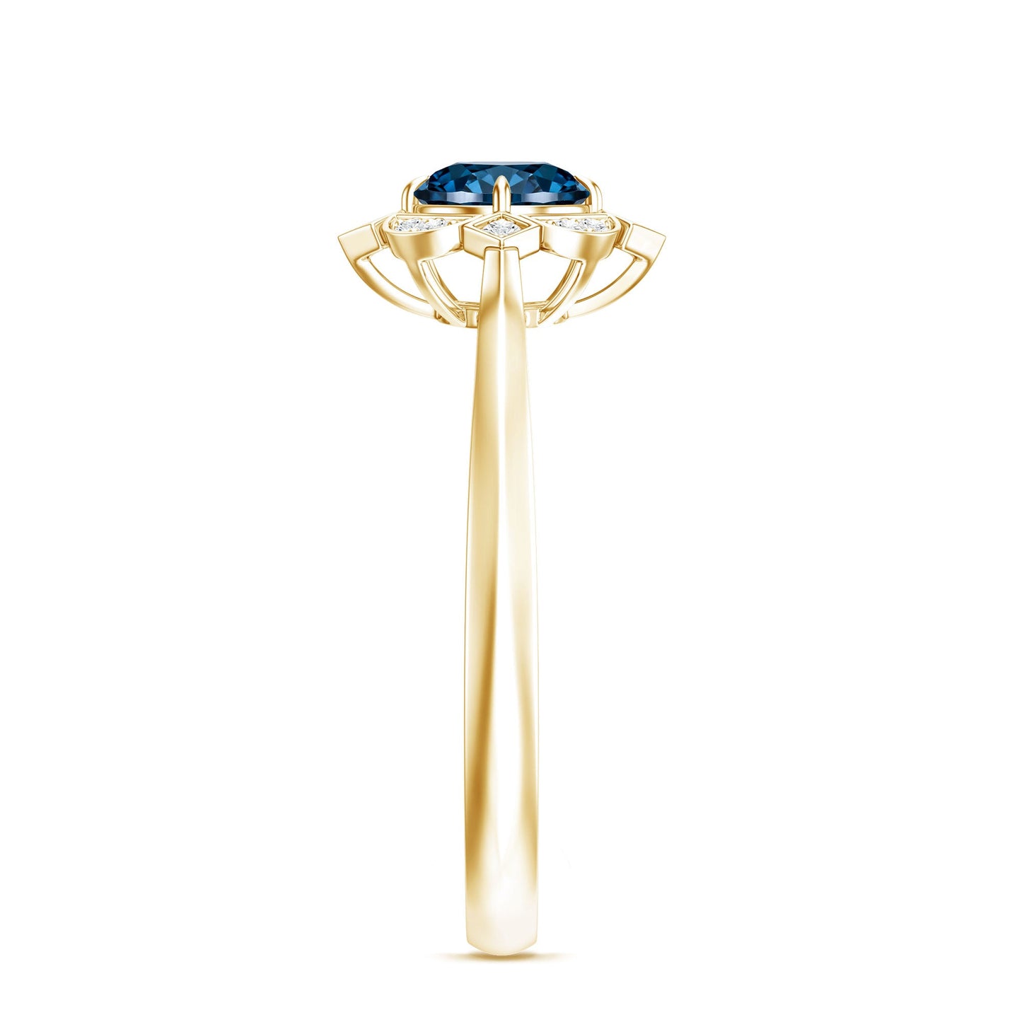 Round Cut London Blue Topaz and Diamond Flower Engagement Ring