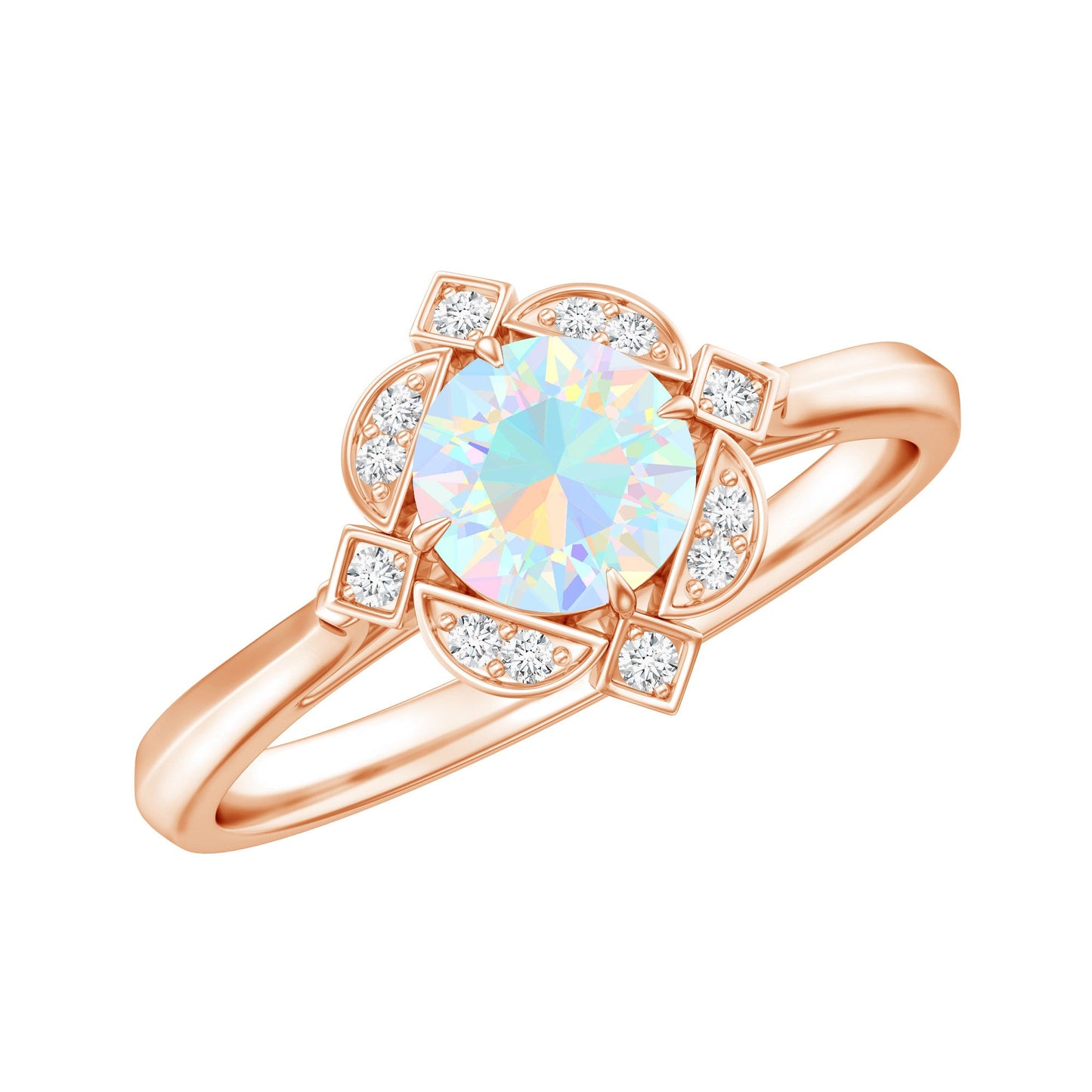 Real Ethiopian Opal Vintage Looking Engagement Ring with Diamond