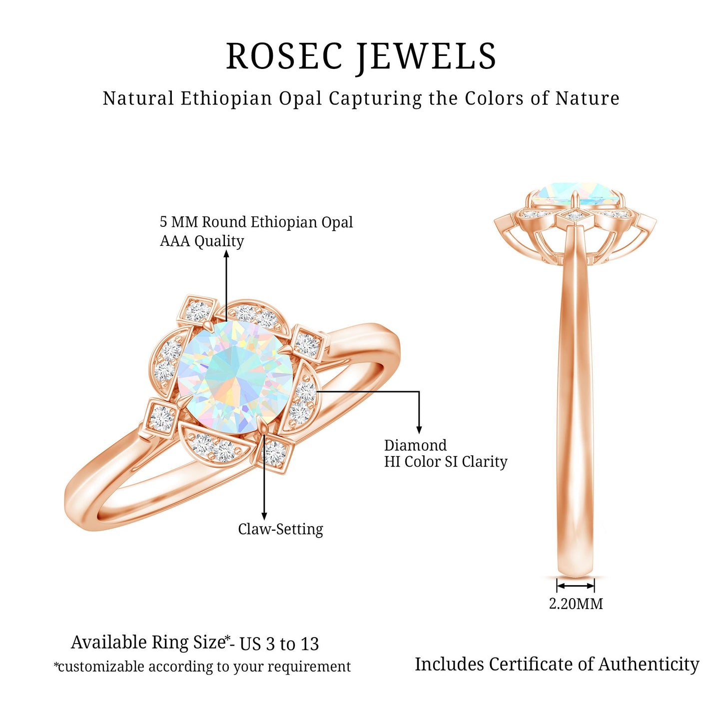 Real Ethiopian Opal Vintage Looking Engagement Ring with Diamond