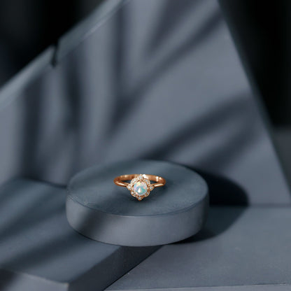 Real Ethiopian Opal Vintage Looking Engagement Ring with Diamond
