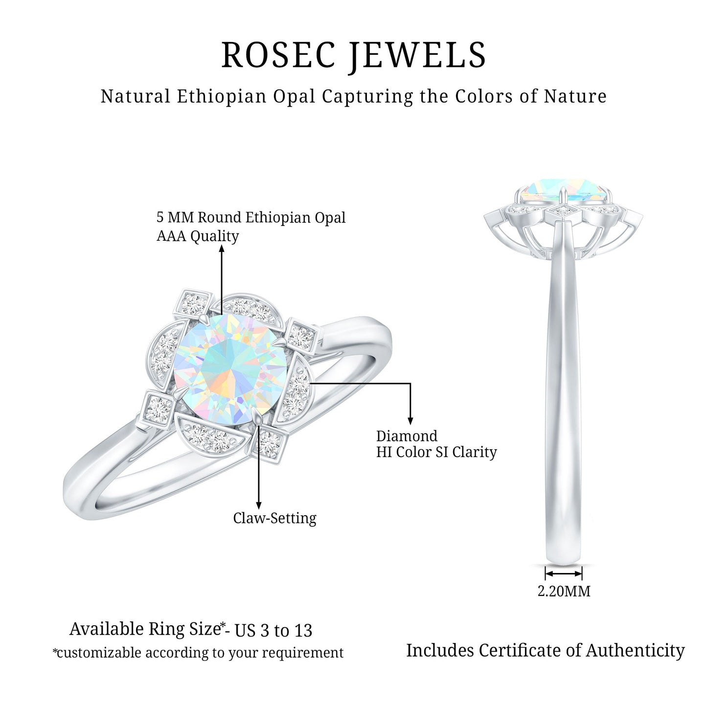 Real Ethiopian Opal Vintage Looking Engagement Ring with Diamond