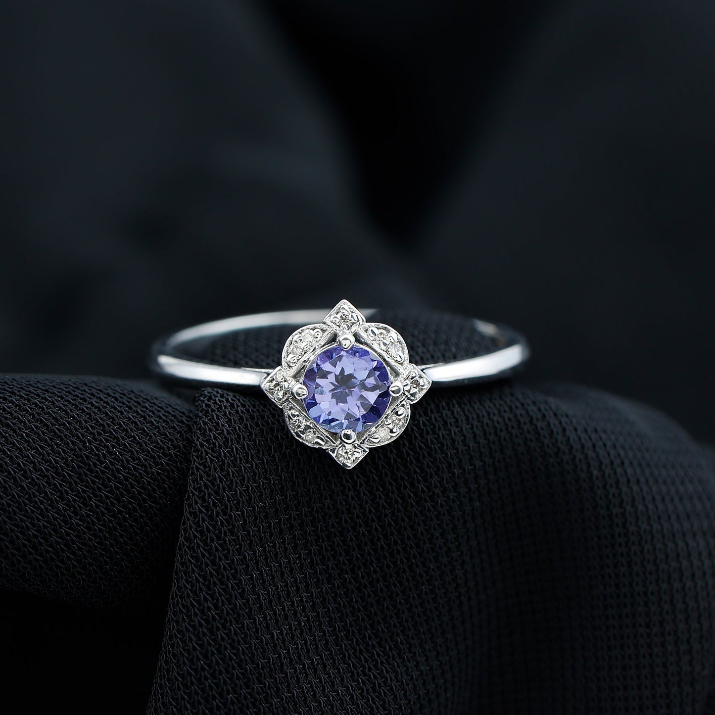 Real Tanzanite Flower Engagement Ring With Diamond