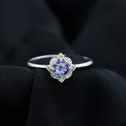 Real Tanzanite Flower Engagement Ring With Diamond