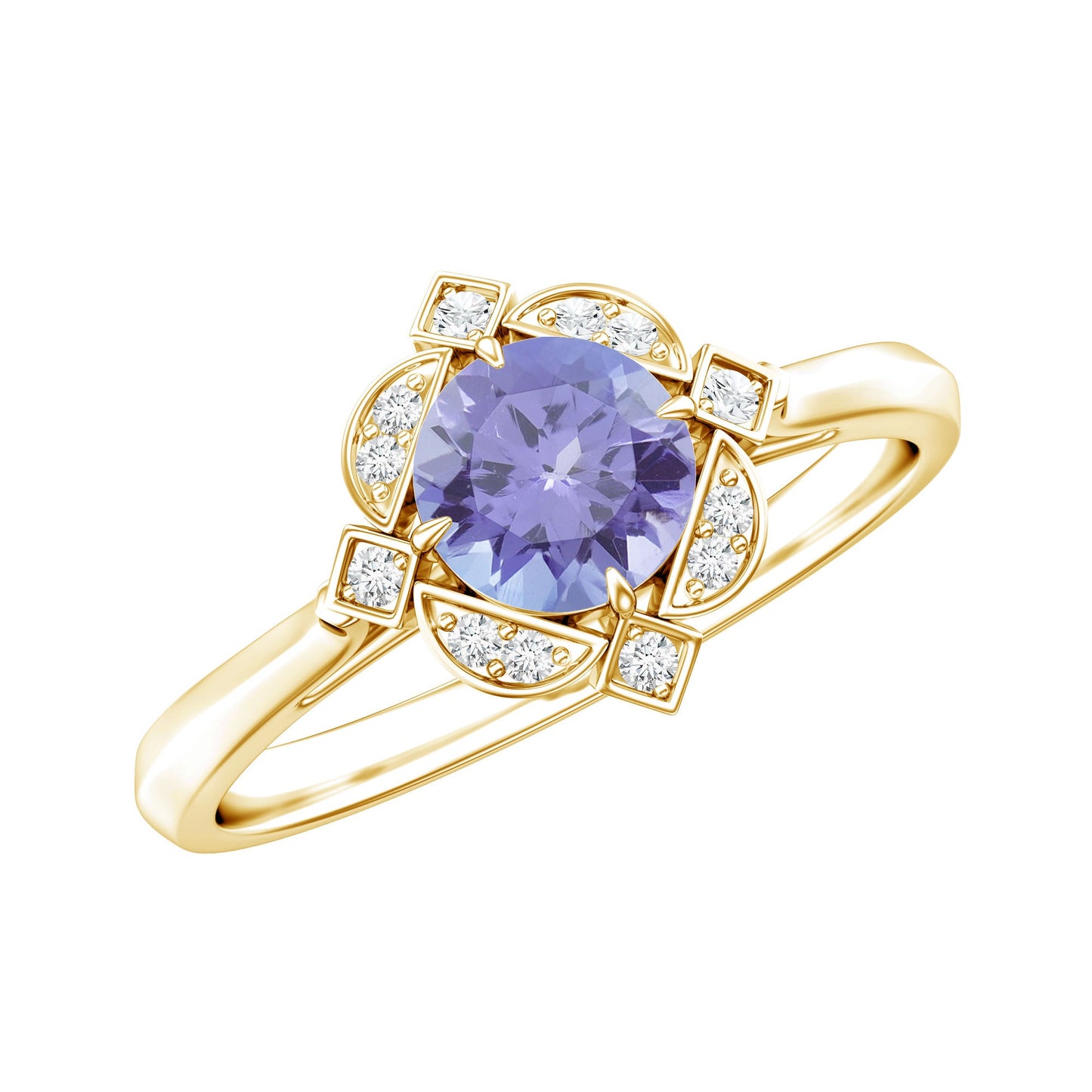 Real Tanzanite Flower Engagement Ring With Diamond