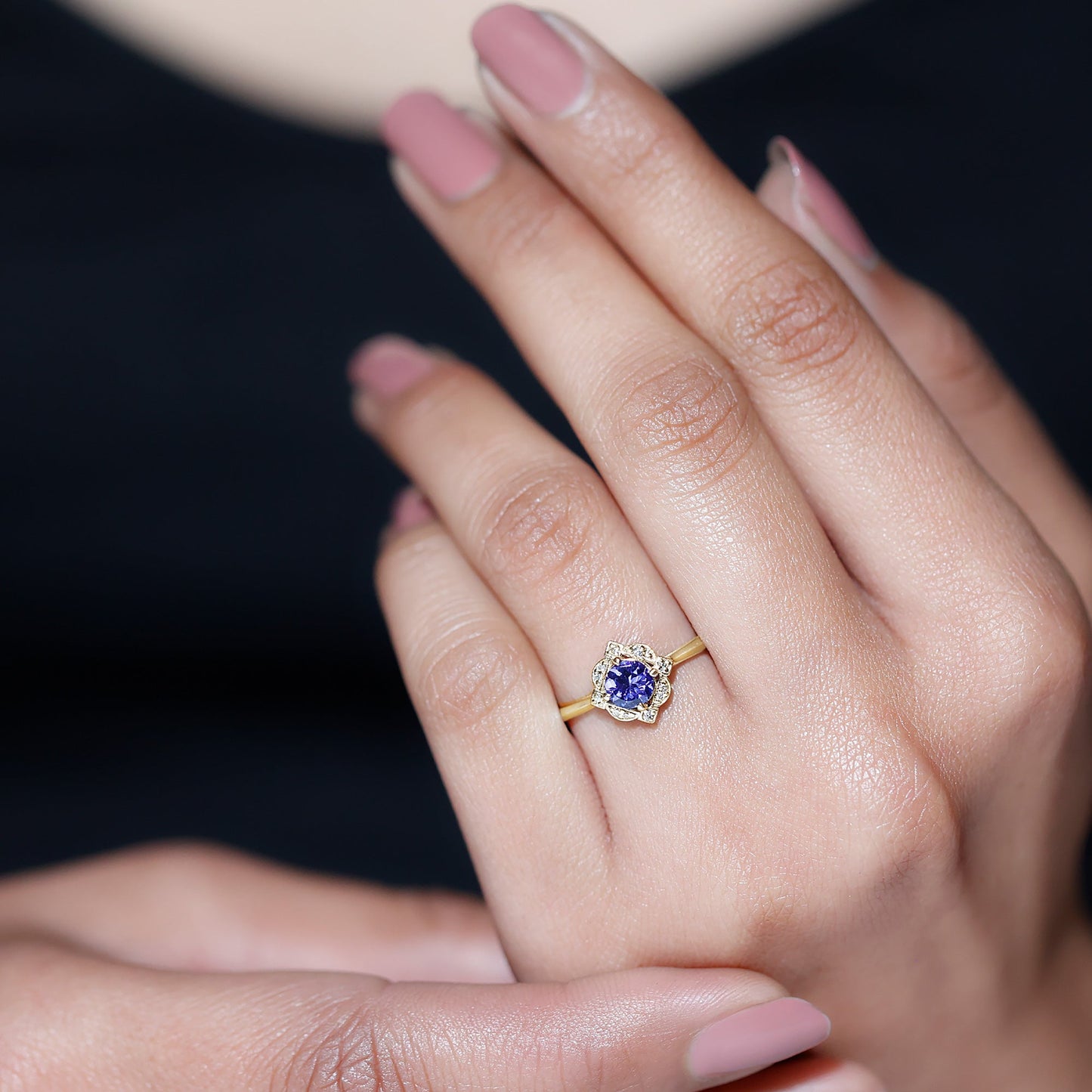 Real Tanzanite Flower Engagement Ring With Diamond
