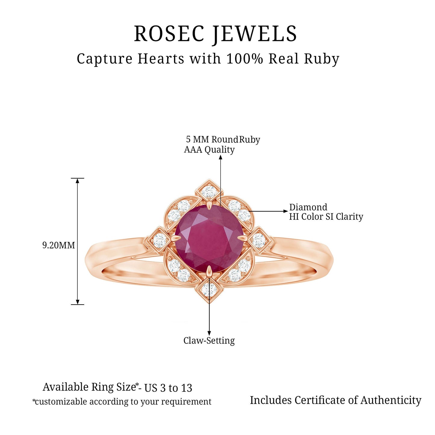 Vintage Style 0.6 Carat Ruby Engagement Ring with Diamond Halo