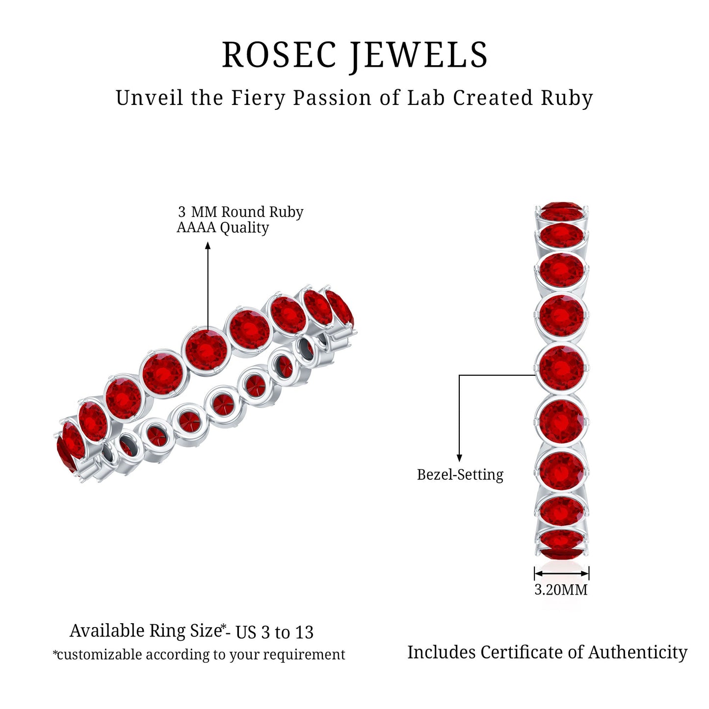 Round Lab Created Ruby Full Eternity Ring in Prong Setting