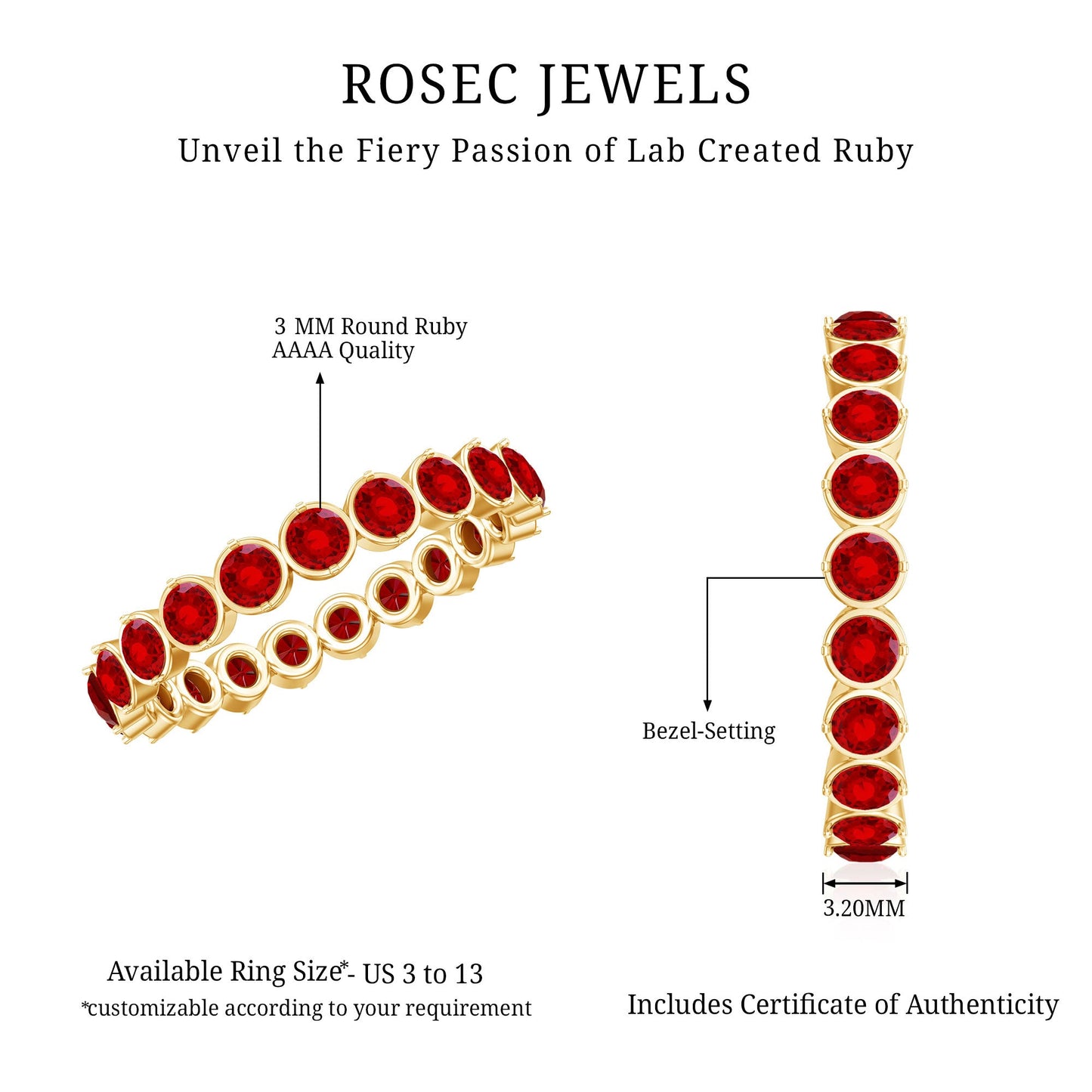 Round Lab Created Ruby Full Eternity Ring in Prong Setting