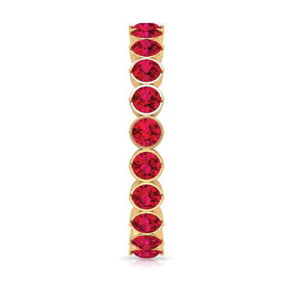 Round Lab Created Ruby Full Eternity Ring in Prong Setting