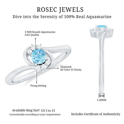 Genuine Aquamarine and Diamond Promise Ring For Her